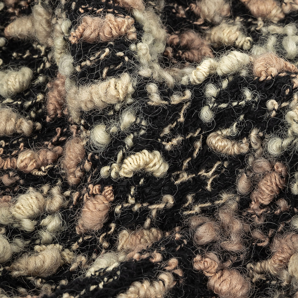Maple Sugar, Almond Milk and Black Loosely Knit Wool Boucle