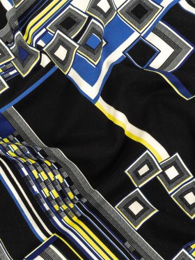 Navy, Yellow and Cobalt Geometric Stretch Brushed Cotton Twill Navy, Yellow and Cobalt Geometric Stretch Brushed Cotton Twill