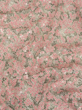 Pink, Lacquer and Satin Moss Sequin Passageways on White Mesh Pink, Lacquer and Satin Moss Sequin Passageways on White Mesh