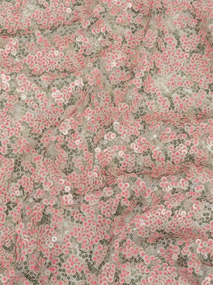 Pink, Lacquer and Satin Moss Sequin Passageways on White Mesh Pink, Lacquer and Satin Moss Sequin Passageways on White Mesh