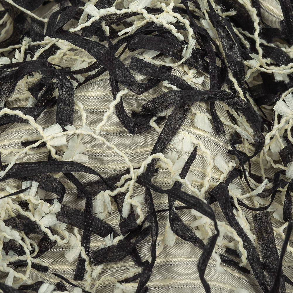 Novelty Black and Ivory Fringed Polyester Woven Novelty Black and Ivory Fringed Polyester Woven