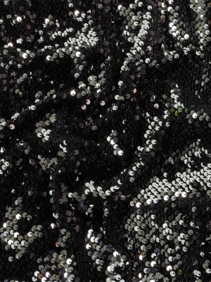 Milly Italian Black and Reflective Silver Paillette Sequins on Black Stretch Velour Milly Italian Black and Reflective Silver Paillette Sequins on Black Stretch Velour