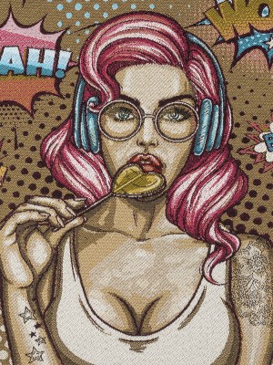 French Beige and Pink Girl with Lollipop Oversized Square Patch – 18.875″ French Beige and Pink Girl with Lollipop Oversized Square Patch – 18.875″