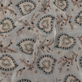 Famous Australian Designer Snow White, Himalayan Salt and Olive Branch Embroidered Spades Cotton Voile Famous Australian Designer Snow White, Himalayan Salt and Olive Branch Embroidered Spades Cotton Voile