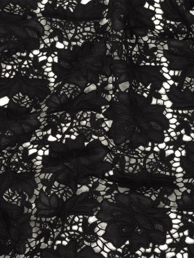 Famous Australian Designer Black Floral Guipure Lace with Scalloped Edges Famous Australian Designer Black Floral Guipure Lace with Scalloped Edges