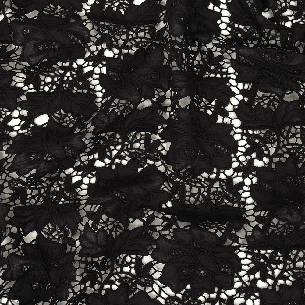Famous Australian Designer Black Floral Guipure Lace with Scalloped Edges Famous Australian Designer Black Floral Guipure Lace with Scalloped Edges