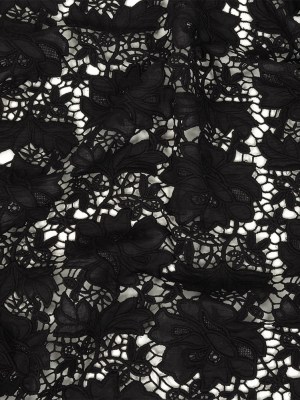 Famous Australian Designer Black Floral Guipure Lace with Scalloped Edges Famous Australian Designer Black Floral Guipure Lace with Scalloped Edges
