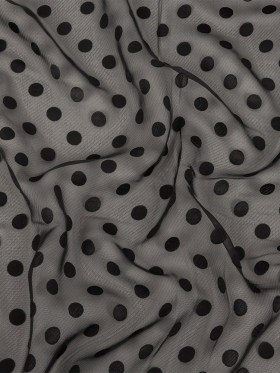 Famous Australian Designer Black Polyester Chiffon with Satin Burnout Polka Dots Famous Australian Designer Black Polyester Chiffon with Satin Burnout Polka Dots