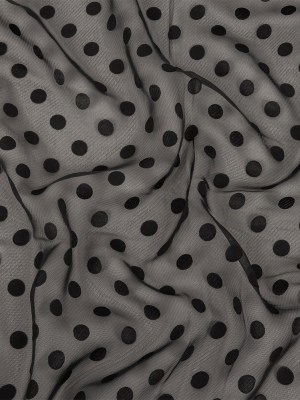 Famous Australian Designer Black Polyester Chiffon with Satin Burnout Polka Dots Famous Australian Designer Black Polyester Chiffon with Satin Burnout Polka Dots
