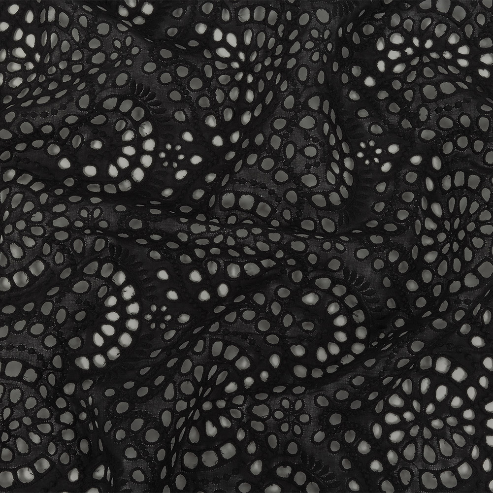 Famous Australian Designer Black Scalloped Embroidered Cotton Eyelet with Scalloped Edges Famous Australian Designer Black Scalloped Embroidered Cotton Eyelet with Scalloped Edges