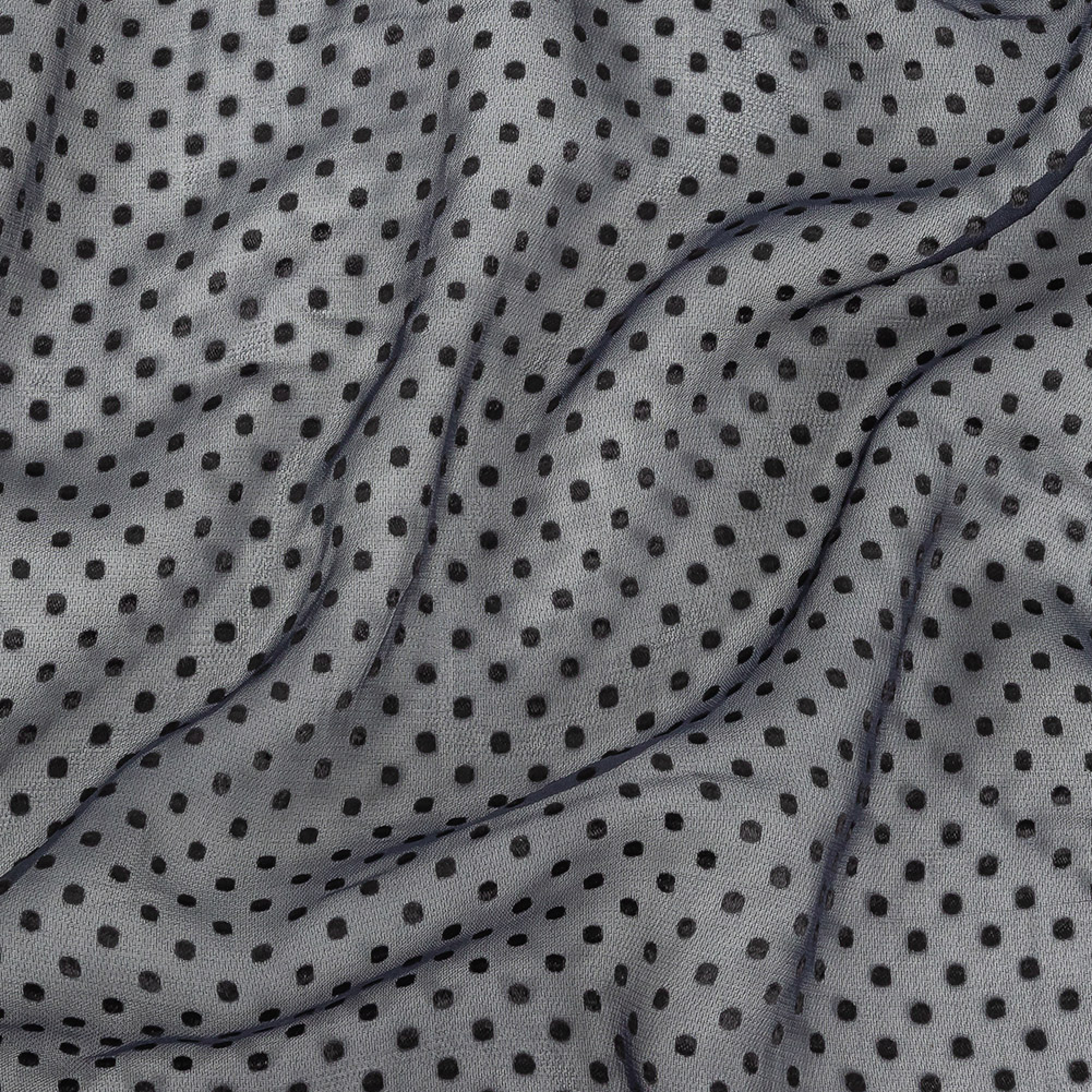 Famous Australian Designer Black Iris Chiffon Silk with Luminous Burnout Polka Dots Famous Australian Designer Black Iris Chiffon Silk with Luminous Burnout Polka Dots