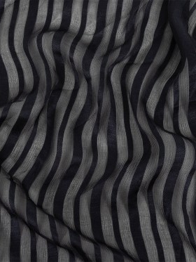 Famous Australian Designer French Navy Crinkled Silk Chiffon with Twill Stripes Famous Australian Designer French Navy Crinkled Silk Chiffon with Twill Stripes