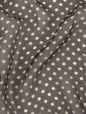 Famous Australian Designer Charcoal and Cannoli Cream Polka Dotted Crinkled Silk Chiffon Famous Australian Designer Charcoal and Cannoli Cream Polka Dotted Crinkled Silk Chiffon
