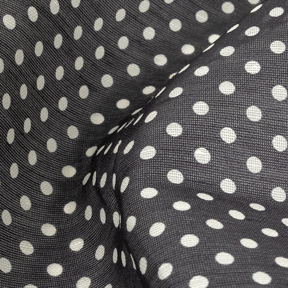 Famous Australian Designer Black Onyx and Snow White Polka Dotted Linen and Silk Organza Famous Australian Designer Black Onyx and Snow White Polka Dotted Linen and Silk Organza