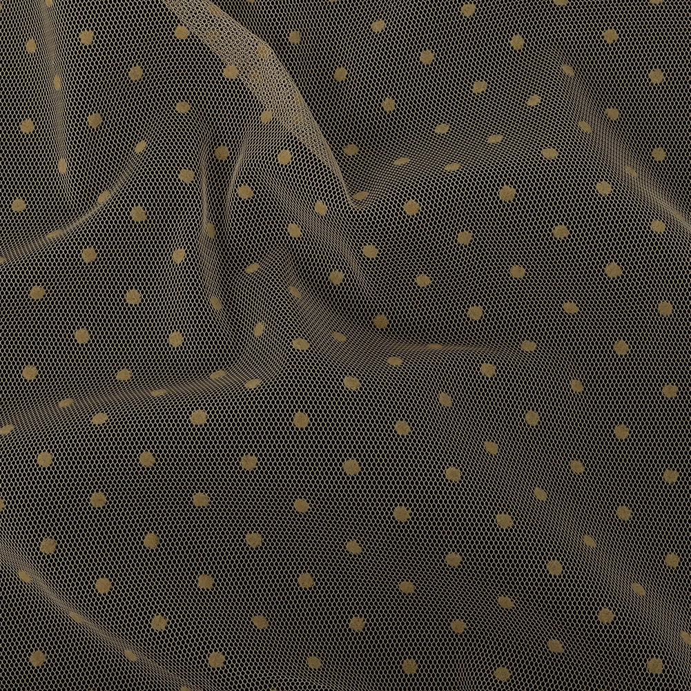 Famous Australian Designer Tea Polyester Mesh with Flocked Polka Dots Famous Australian Designer Tea Polyester Mesh with Flocked Polka Dots