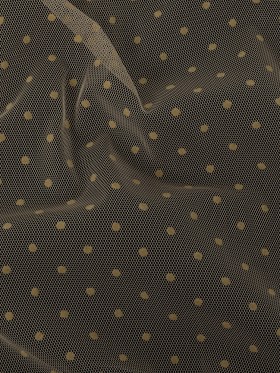 Famous Australian Designer Tea Polyester Mesh with Flocked Polka Dots Famous Australian Designer Tea Polyester Mesh with Flocked Polka Dots
