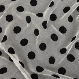 Famous Australian Designer Cloud Dancer White Polyester Chiffon with Large Black Woven Polka Dots Famous Australian Designer Cloud Dancer White Polyester Chiffon with Large Black Woven Polka Dots