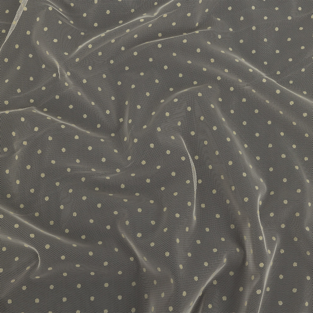 Famous Australian Designer Lemon Icing Polyester Mesh with Flocked Polka Dots Famous Australian Designer Lemon Icing Polyester Mesh with Flocked Polka Dots