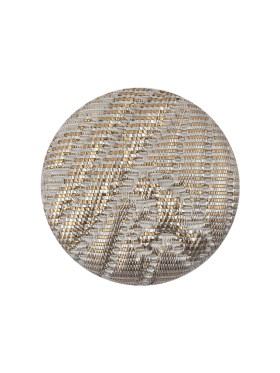Golden Egg Lurex, Rainy Day and White Abstract Brocade Fabric Covered Shank Back Button – 36L/23mm Golden Egg Lurex, Rainy Day and White Abstract Brocade Fabric Covered Shank Back Button – 36L/23mm