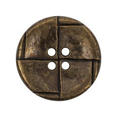 Italian Antique Brass Embossed Four Hole Saucer Button – 44L/28mm Italian Antique Brass Embossed Four Hole Saucer Button – 44L/28mm