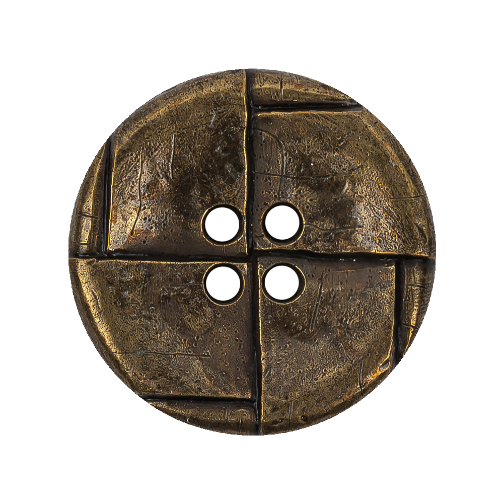 Italian Antique Brass Embossed Four Hole Saucer Button – 44L/28mm Italian Antique Brass Embossed Four Hole Saucer Button – 44L/28mm