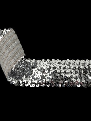 Silver Stretch Sequins Trim – 2.25″ Silver Stretch Sequins Trim – 2.25″