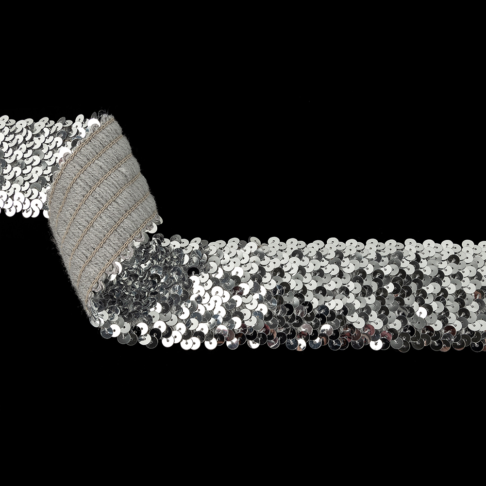 Silver Stretch Sequins Trim – 2.25″ Silver Stretch Sequins Trim – 2.25″