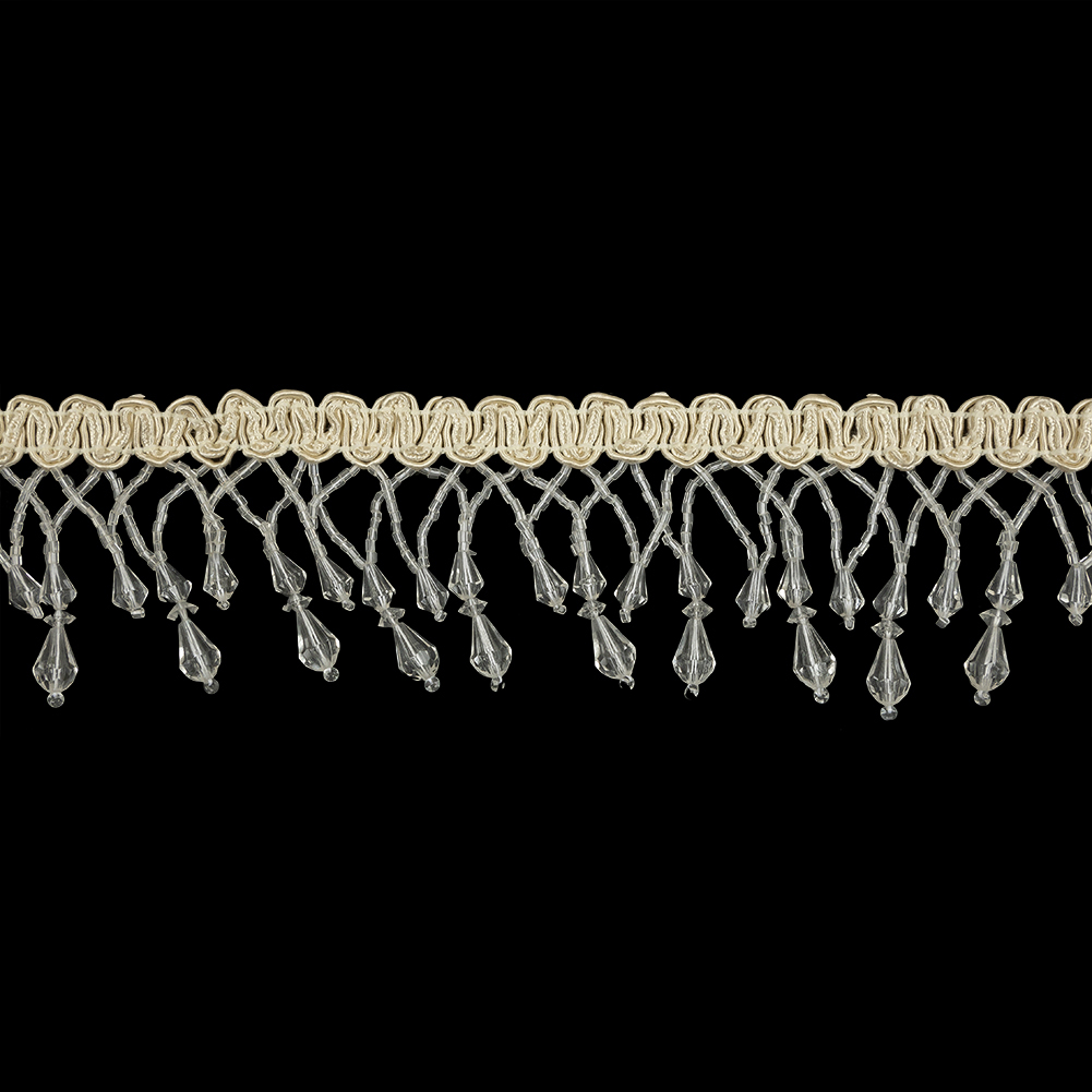 Vintage Crystal Fancy Beaded Fringe on Ivory Braid – 2.25″ Vintage Crystal Fancy Beaded Fringe on Ivory Braid – 2.25″