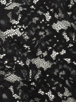 Floral Corded Lace with Scalloped Eyelash Edges by Oscar de la Renta – Black Floral Corded Lace with Scalloped Eyelash Edges by Oscar de la Renta – Black