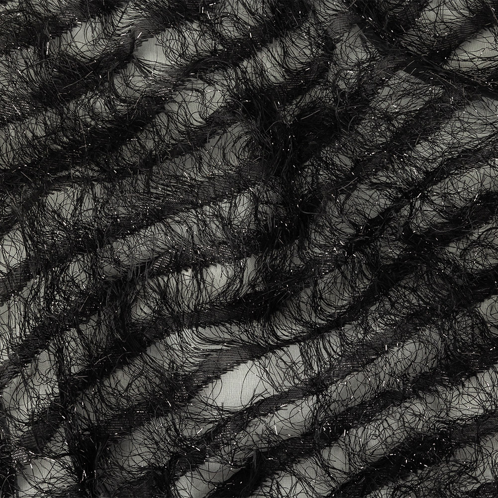 Novelty Metallic Black Regimental Striped Fringe on a Silk Base Novelty Metallic Black Regimental Striped Fringe on a Silk Base