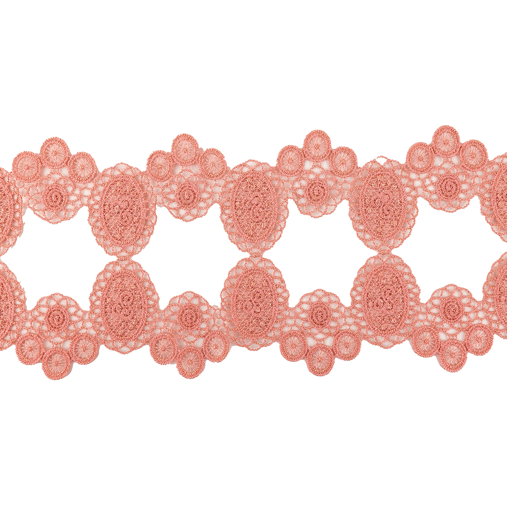 Salmon Pink Circles and Squares Lace Trimming – 3.75″ Salmon Pink Circles and Squares Lace Trimming – 3.75″