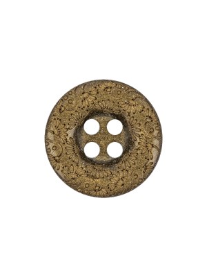 Gold Floral Iridescent Rolled Rim 4-Hole Nylon Button – 28L/18mm Gold Floral Iridescent Rolled Rim 4-Hole Nylon Button – 28L/18mm