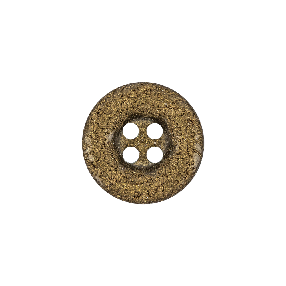 Gold Floral Iridescent Rolled Rim 4-Hole Nylon Button – 28L/18mm Gold Floral Iridescent Rolled Rim 4-Hole Nylon Button – 28L/18mm