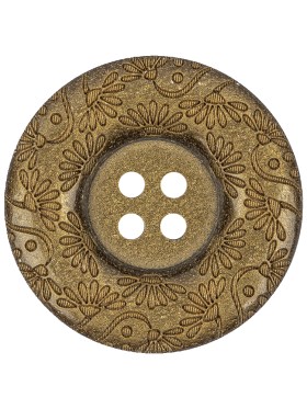 Gold Floral Iridescent Rolled Rim 4-Hole Nylon Button – 44L/28mm Gold Floral Iridescent Rolled Rim 4-Hole Nylon Button – 44L/28mm