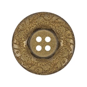 Gold Floral Iridescent Rolled Rim 4-Hole Nylon Button – 44L/28mm Gold Floral Iridescent Rolled Rim 4-Hole Nylon Button – 44L/28mm