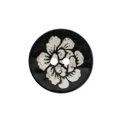 Black and Ivory Iridescent Lacquered Floral 2-Hole Shell Button – 36L/23mm Black and Ivory Iridescent Lacquered Floral 2-Hole Shell Button – 36L/23mm