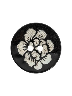 Black and Ivory Iridescent Lacquered Floral 2-Hole Shell Button – 36L/23mm Black and Ivory Iridescent Lacquered Floral 2-Hole Shell Button – 36L/23mm