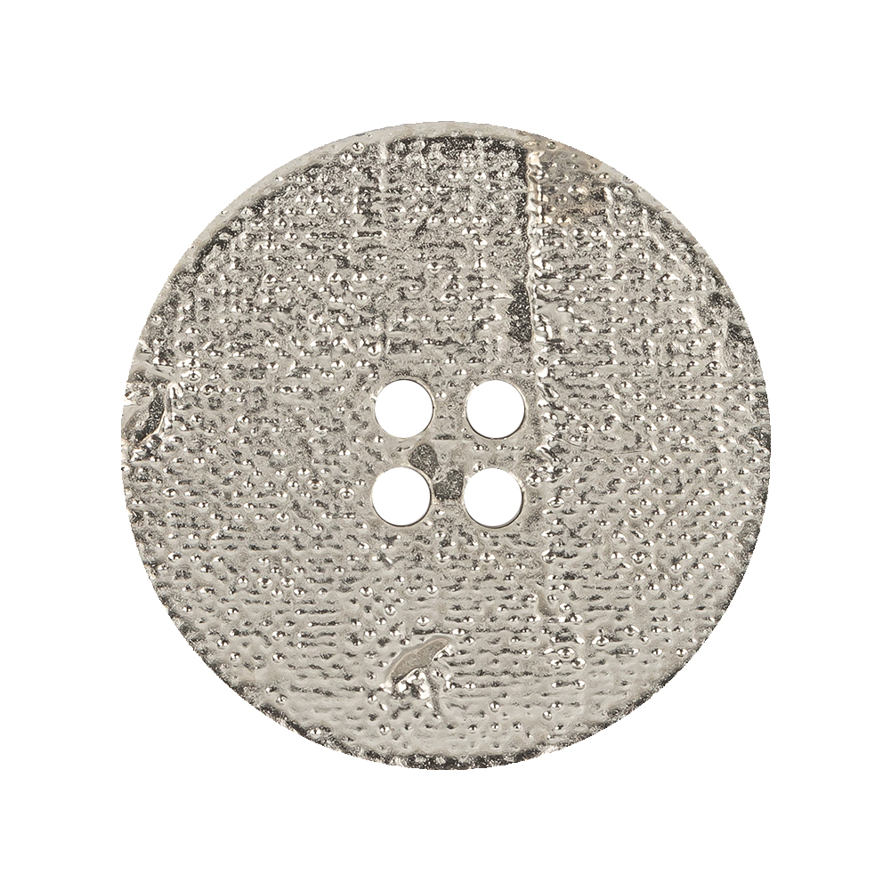 Matte Nickel Textured 4-Hole Saucer Button – 44L/28mm Matte Nickel Textured 4-Hole Saucer Button – 44L/28mm