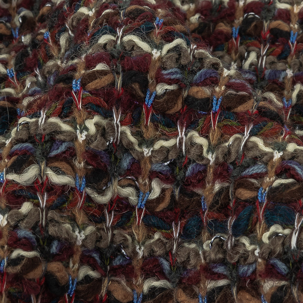 Burgundy, Gray Green and White Loopy Wool Sweater Knit