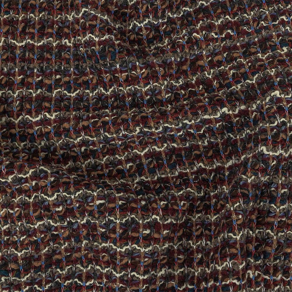 Burgundy, Gray Green and White Loopy Wool Sweater Knit Burgundy, Gray Green and White Loopy Wool Sweater Knit