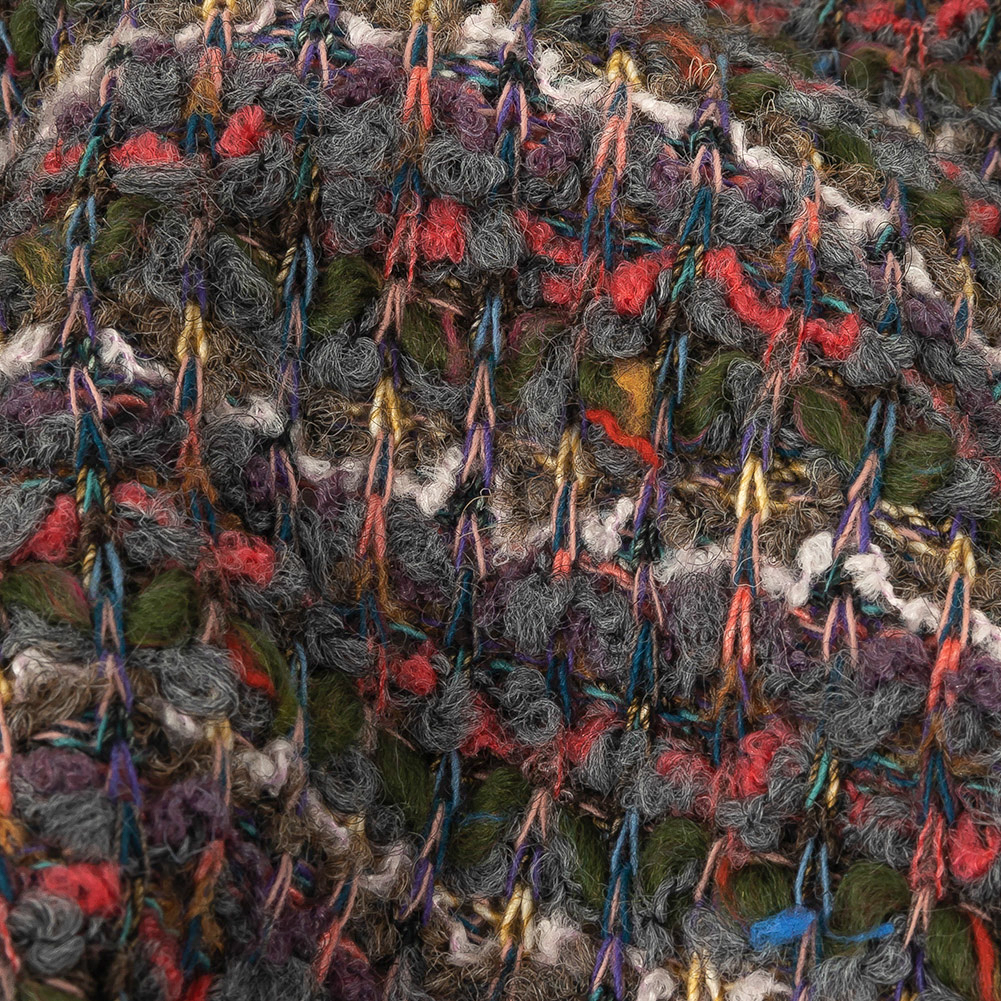 Hunter, Coral and Gray Stripes Boucled Wool Sweater Knit