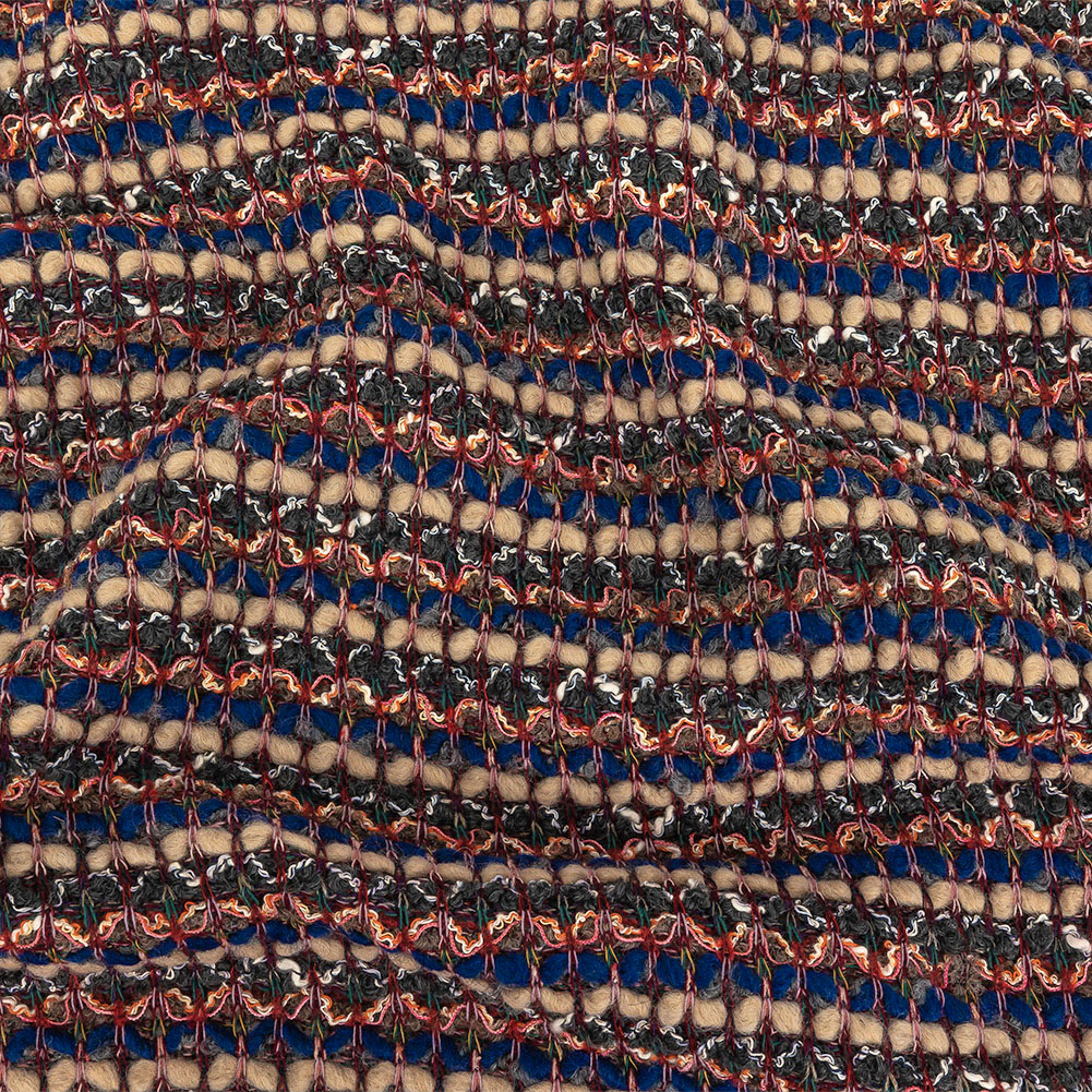 Blue, Sesame, and Wine Chunky Striped Wool Knit Blue, Sesame, and Wine Chunky Striped Wool Knit