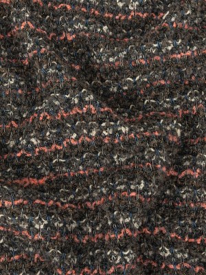 Italian Pewter, Flamingo Pink and Blue Stripes Boucled Wool Sweater Knit with Clear Sequins Italian Pewter, Flamingo Pink and Blue Stripes Boucled Wool Sweater Knit with Clear Sequins