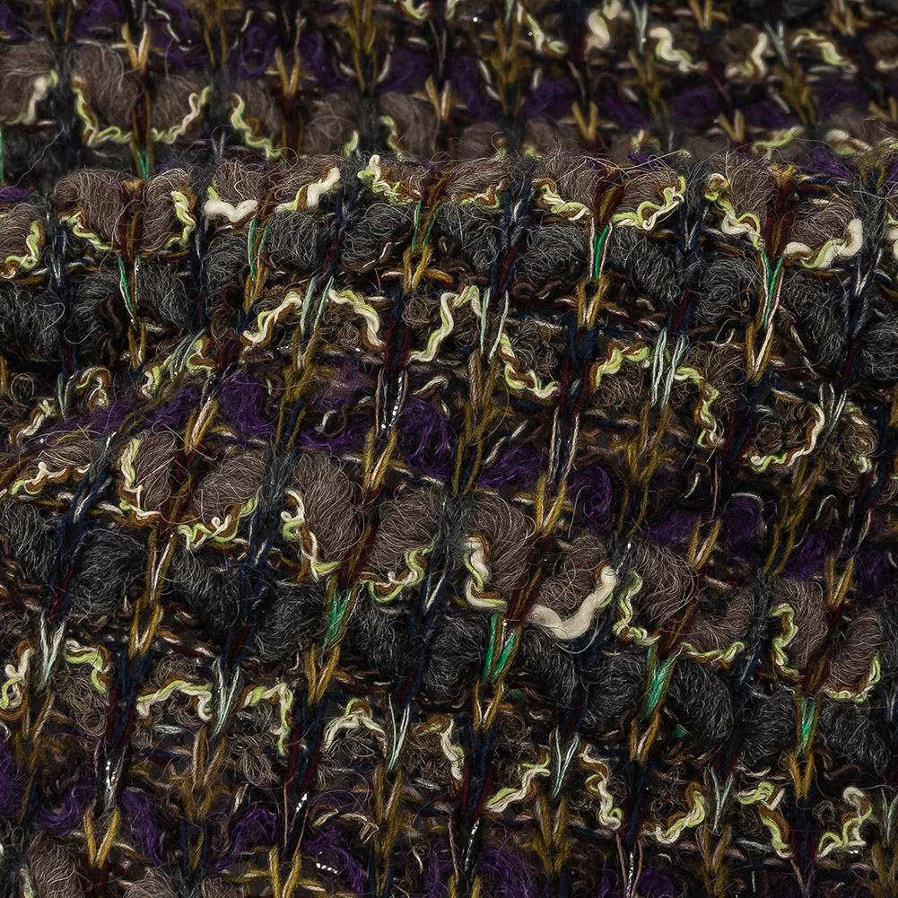 Charcoal, Purple, and Mustard Chunky Wool Knit with Metallic Silver Accents