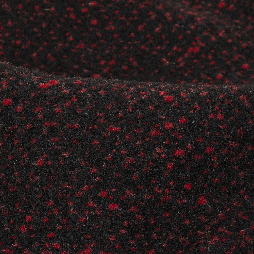 Black and Dark Pink Speckled Tactile Woolen Woven