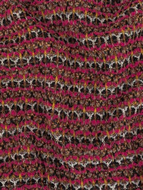 Italian Hot Pink, Gray and Mustard Stripes Wool Boucle Sweater Knit Italian Hot Pink, Gray and Mustard Stripes Wool Boucle Sweater Knit