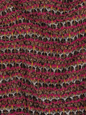Italian Hot Pink, Gray and Mustard Stripes Wool Boucle Sweater Knit Italian Hot Pink, Gray and Mustard Stripes Wool Boucle Sweater Knit