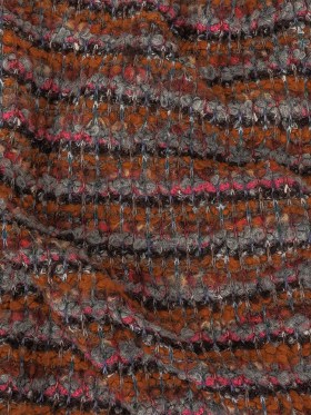 Italian Pumpkin, Drizzle, and Fandango Pink Striped Wool Boucle Knit Italian Pumpkin, Drizzle, and Fandango Pink Striped Wool Boucle Knit