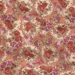 Italian Pink, Purple, and Cream Roses and Doilies Rayon Crepe Italian Pink, Purple, and Cream Roses and Doilies Rayon Crepe