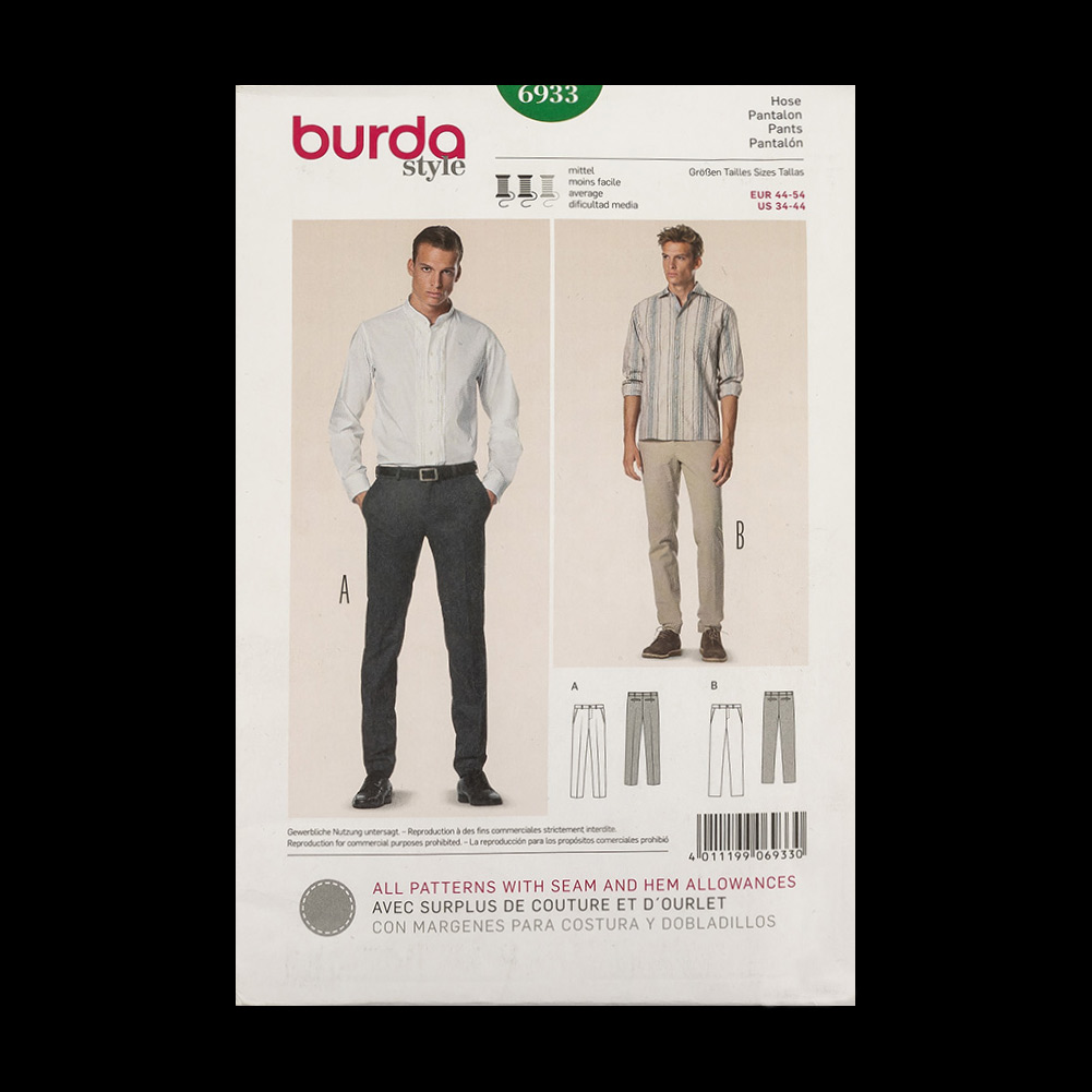 Burda Men’s Pants Pattern 6933 Size US 34-44 Burda Men’s Pants Pattern 6933 Size US 34-44
